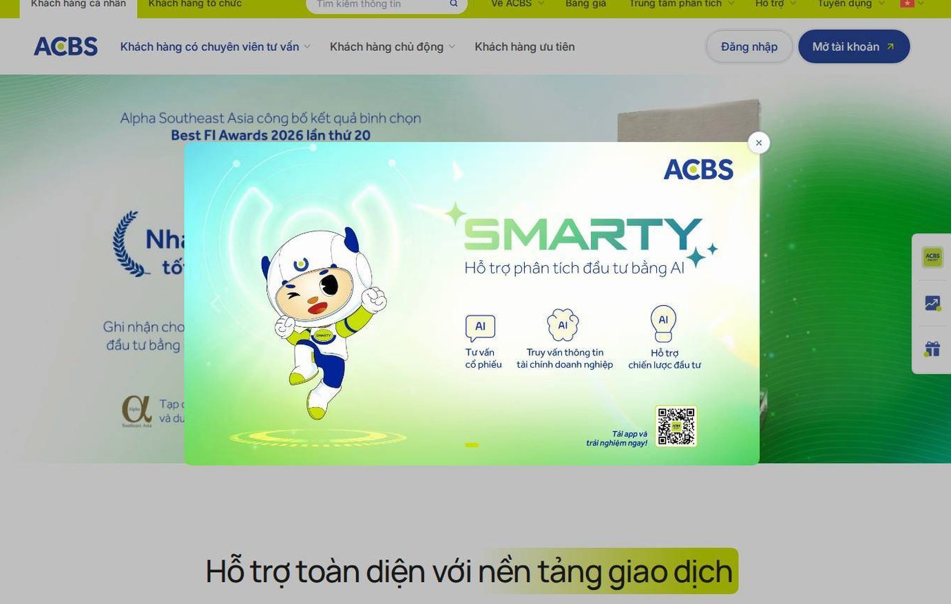 Screenshot of the ACB Securities (ACBS) website