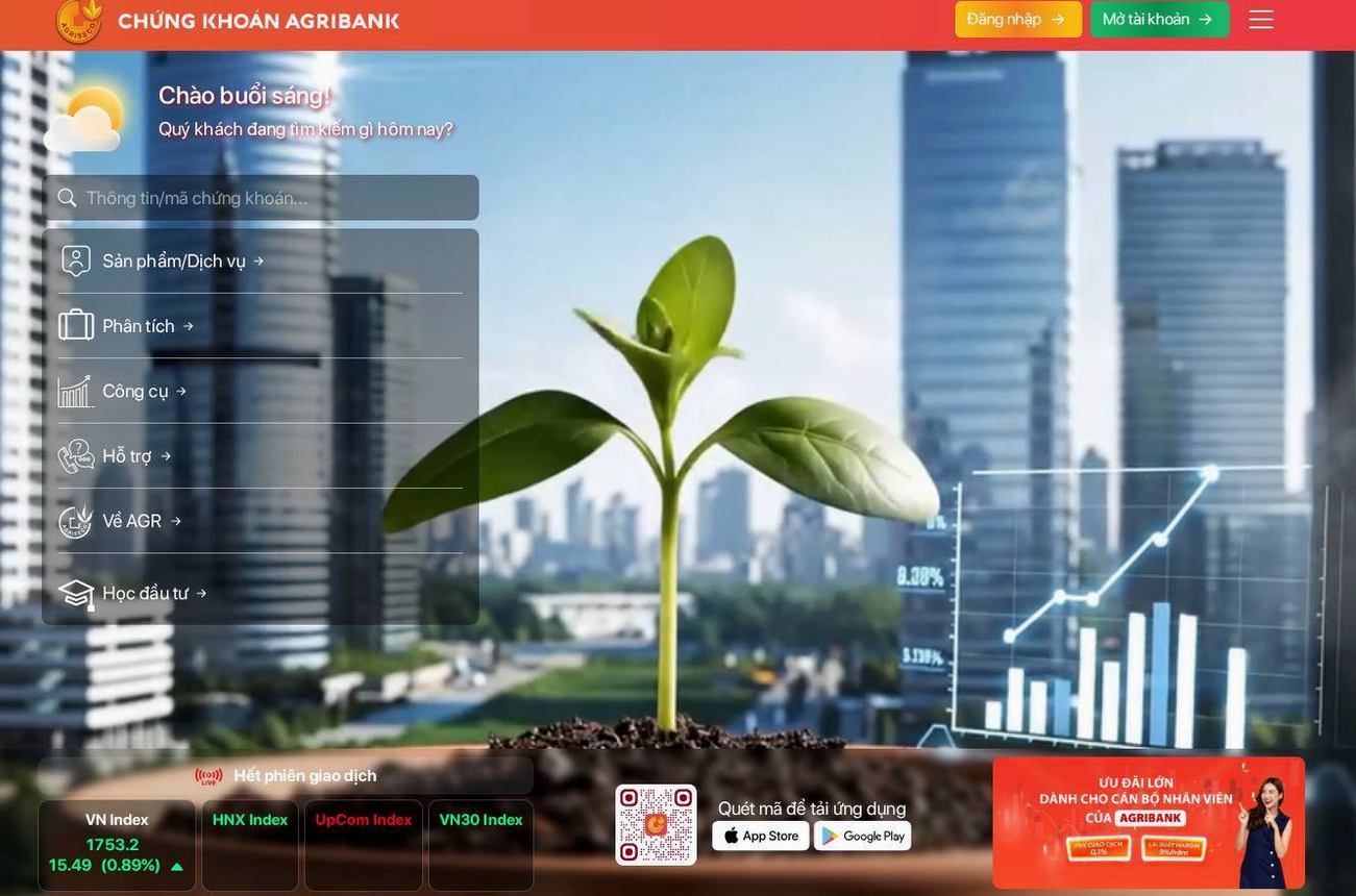 Screenshot of the Agriseco (Agribank Securities) website