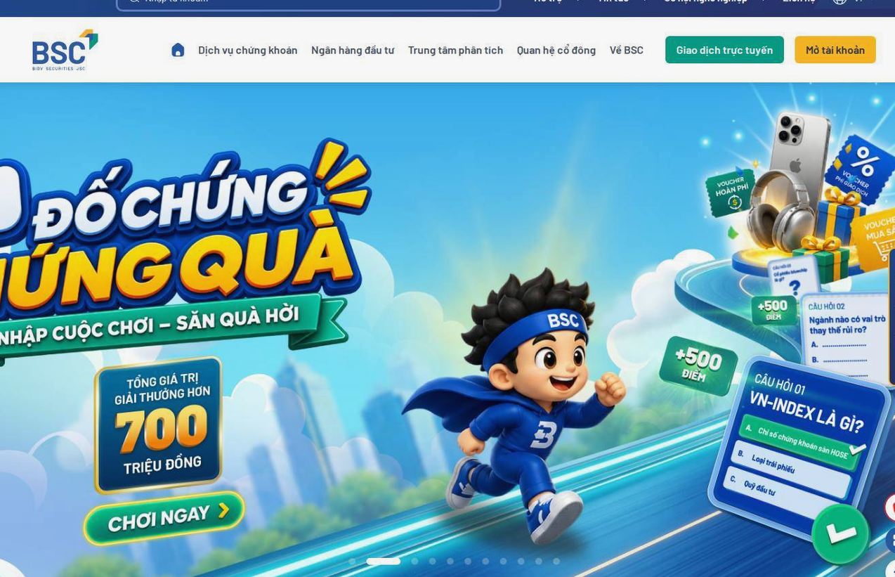 Screenshot of the BIDV Securities (BSC) website