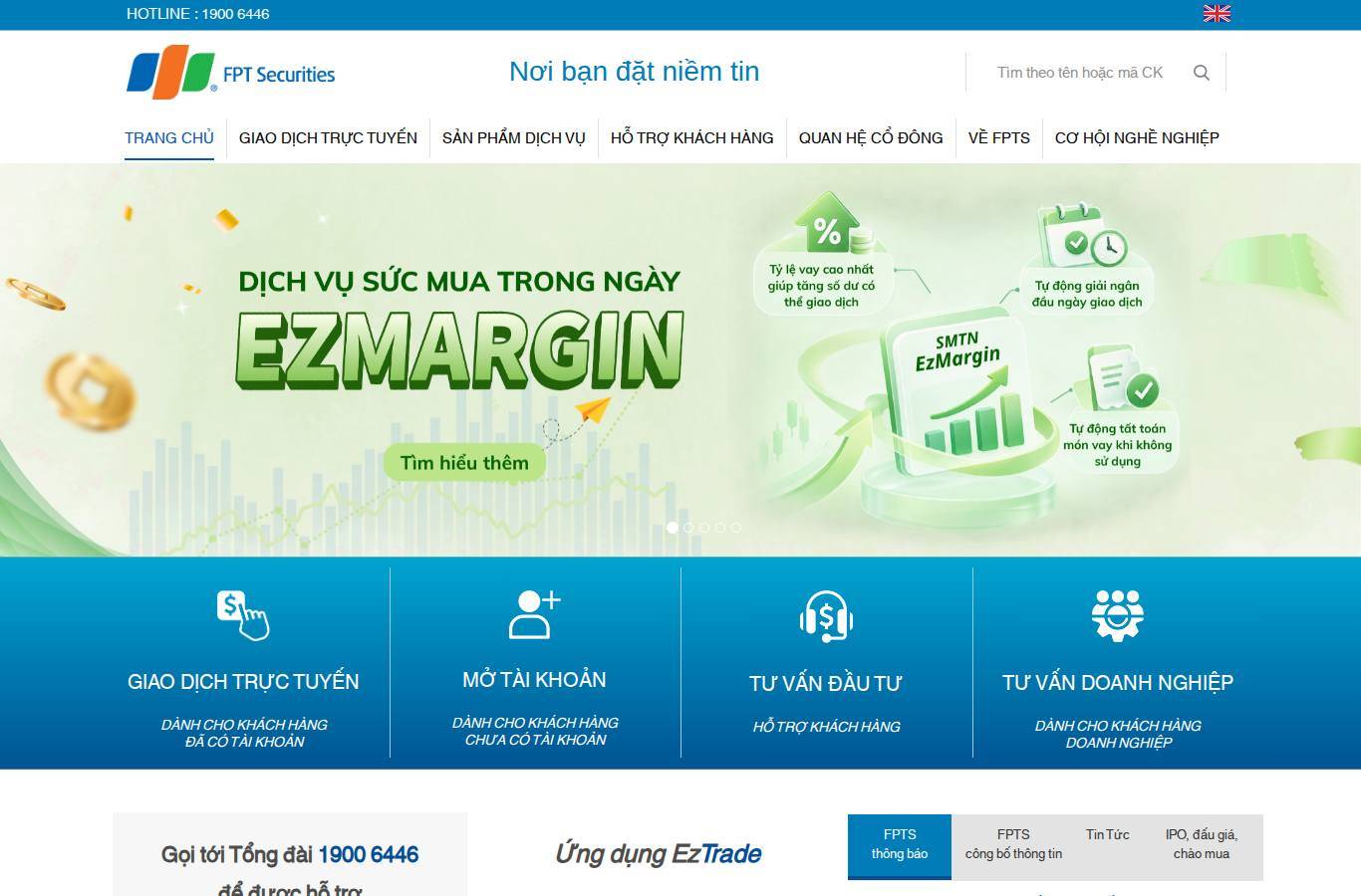 Screenshot of the FPT Securities (FPTS) website