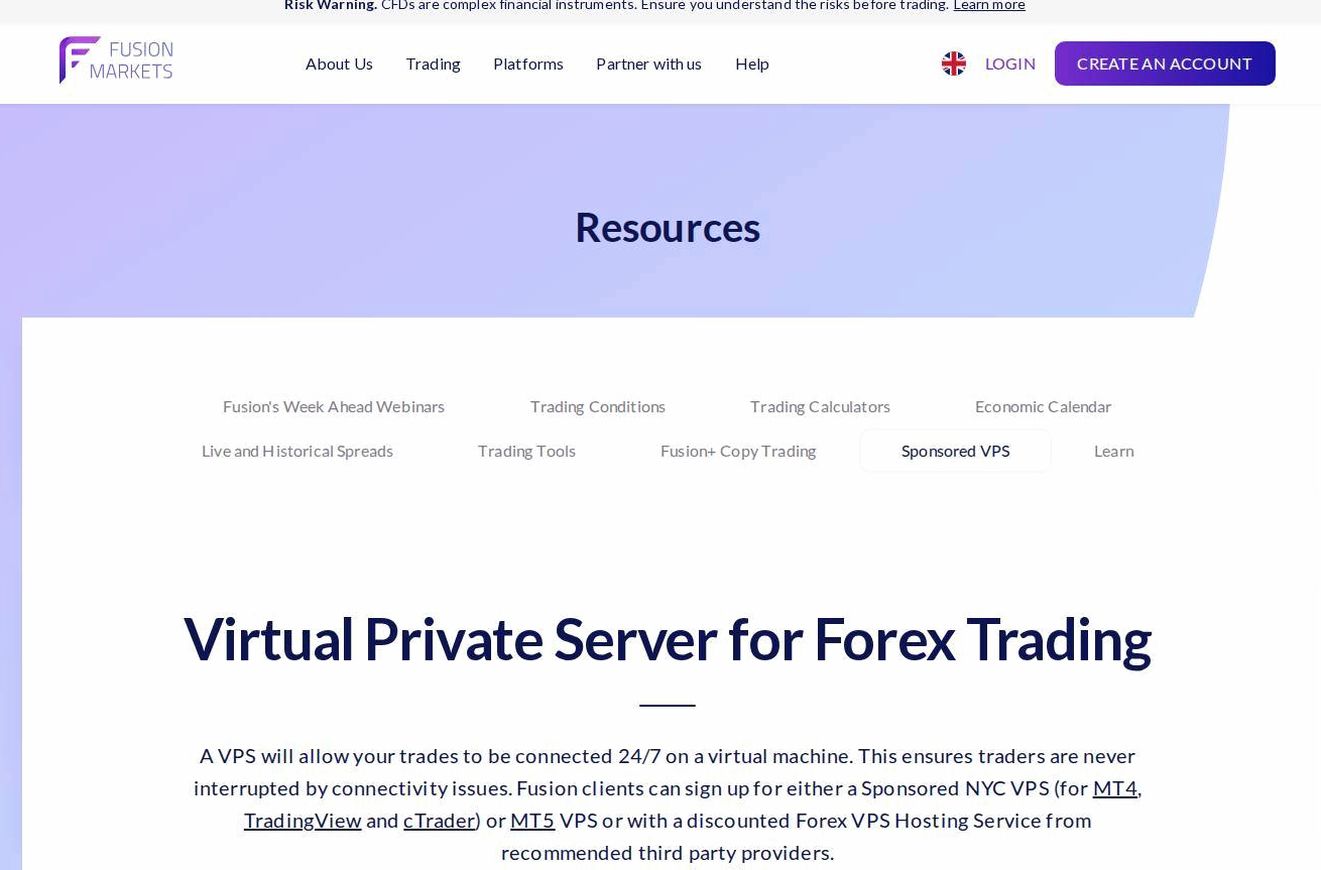 The platform page on the Fusion Markets website