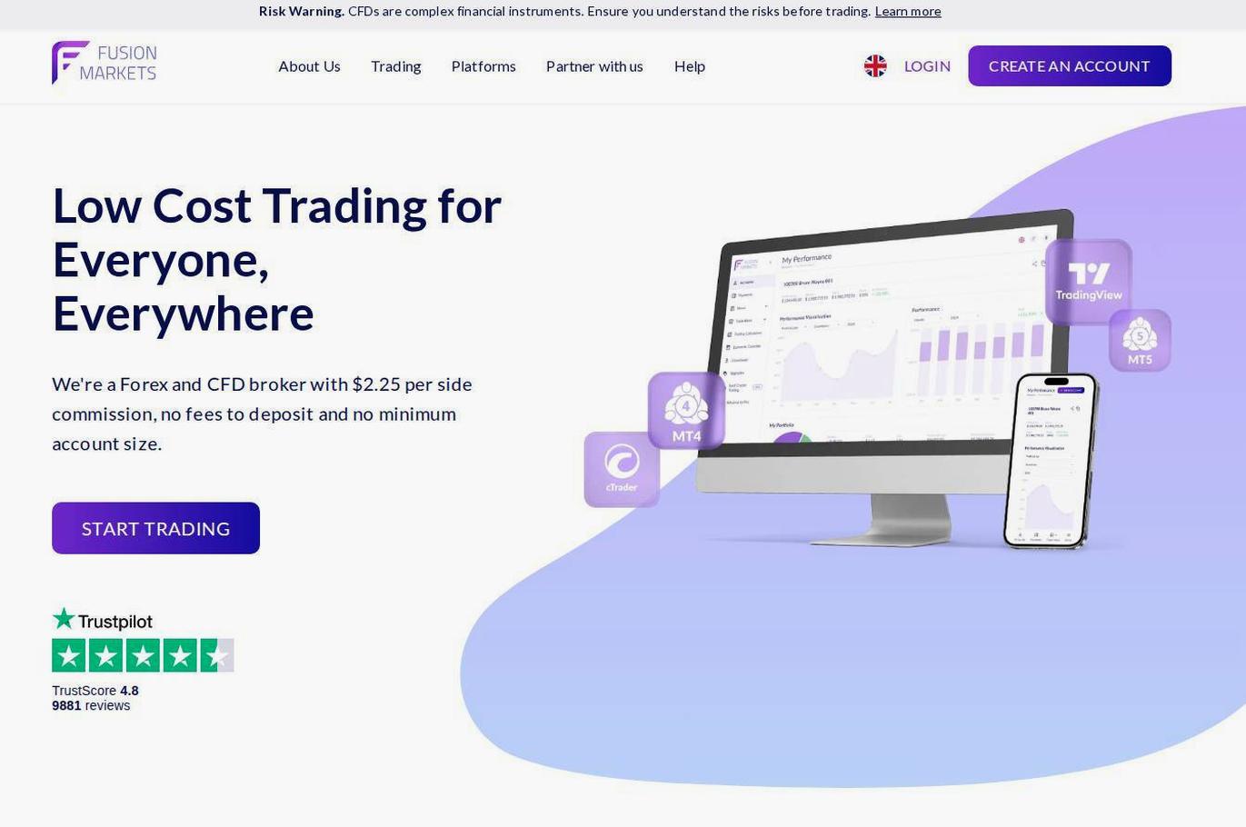 Screenshot of the Fusion Markets website