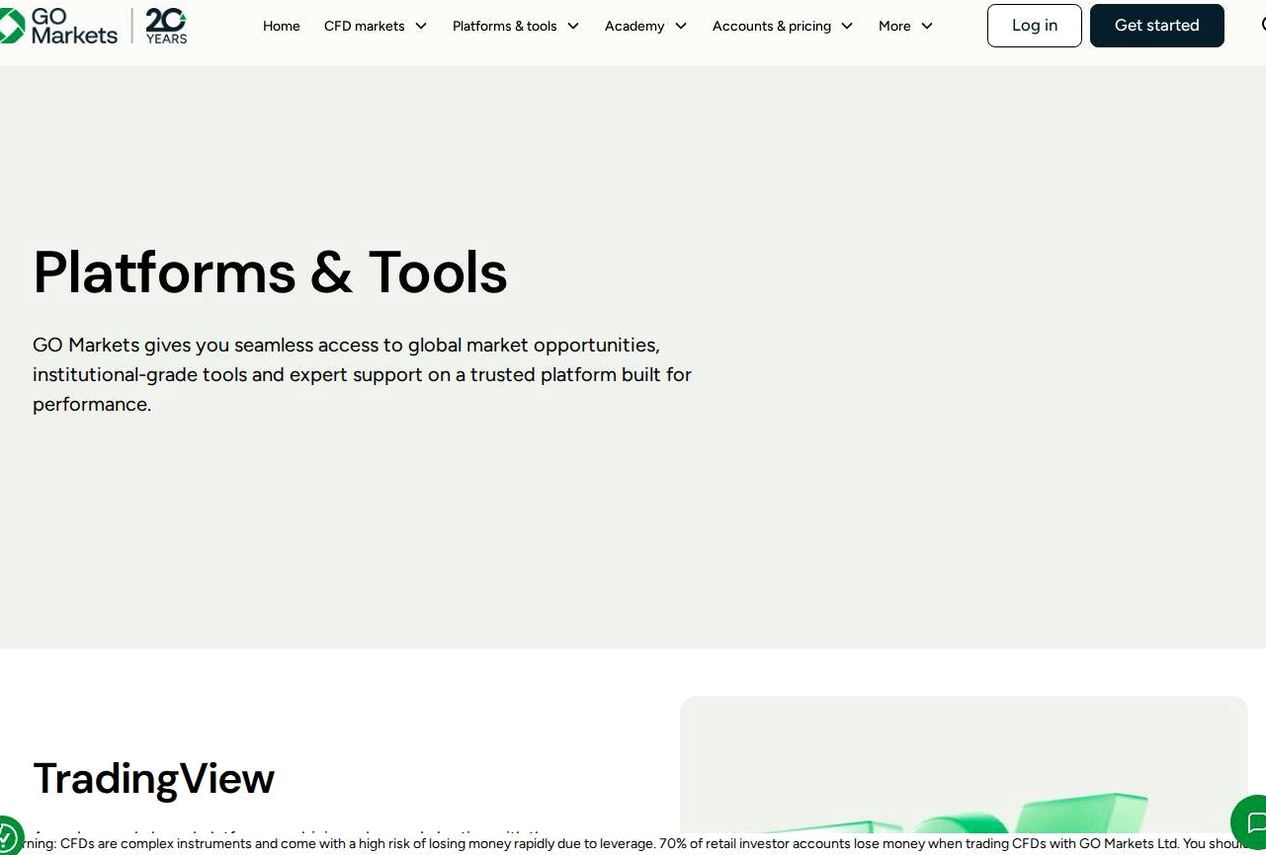 The platform page on the GO Markets website