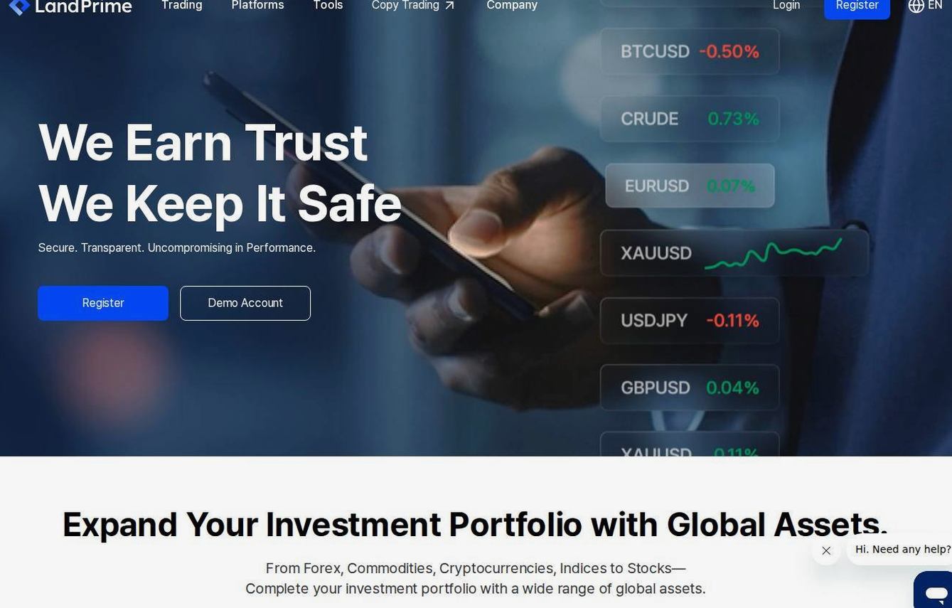 Screenshot of the Land-FX website
