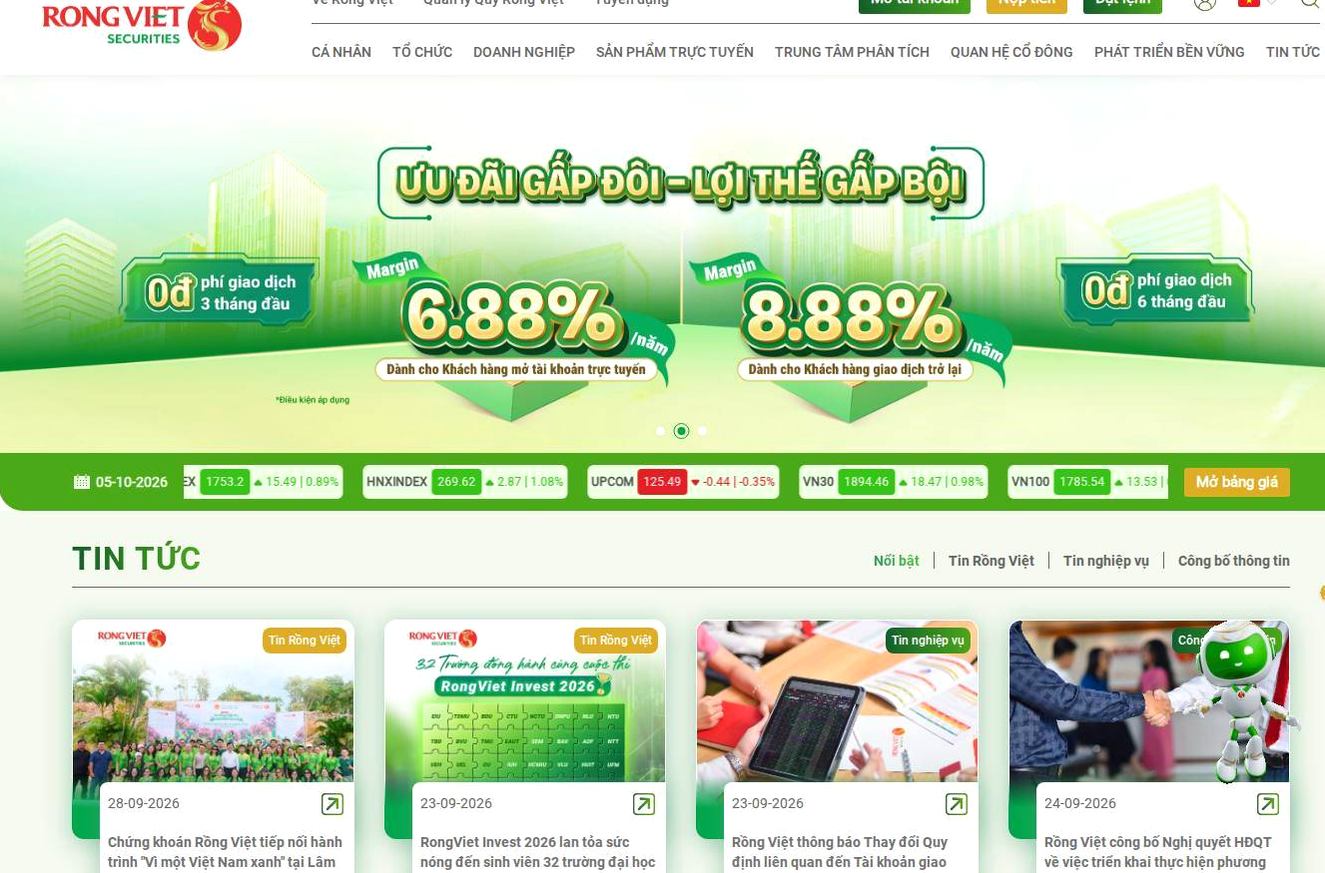 Screenshot of the Rong Viet Securities (VDSC) website