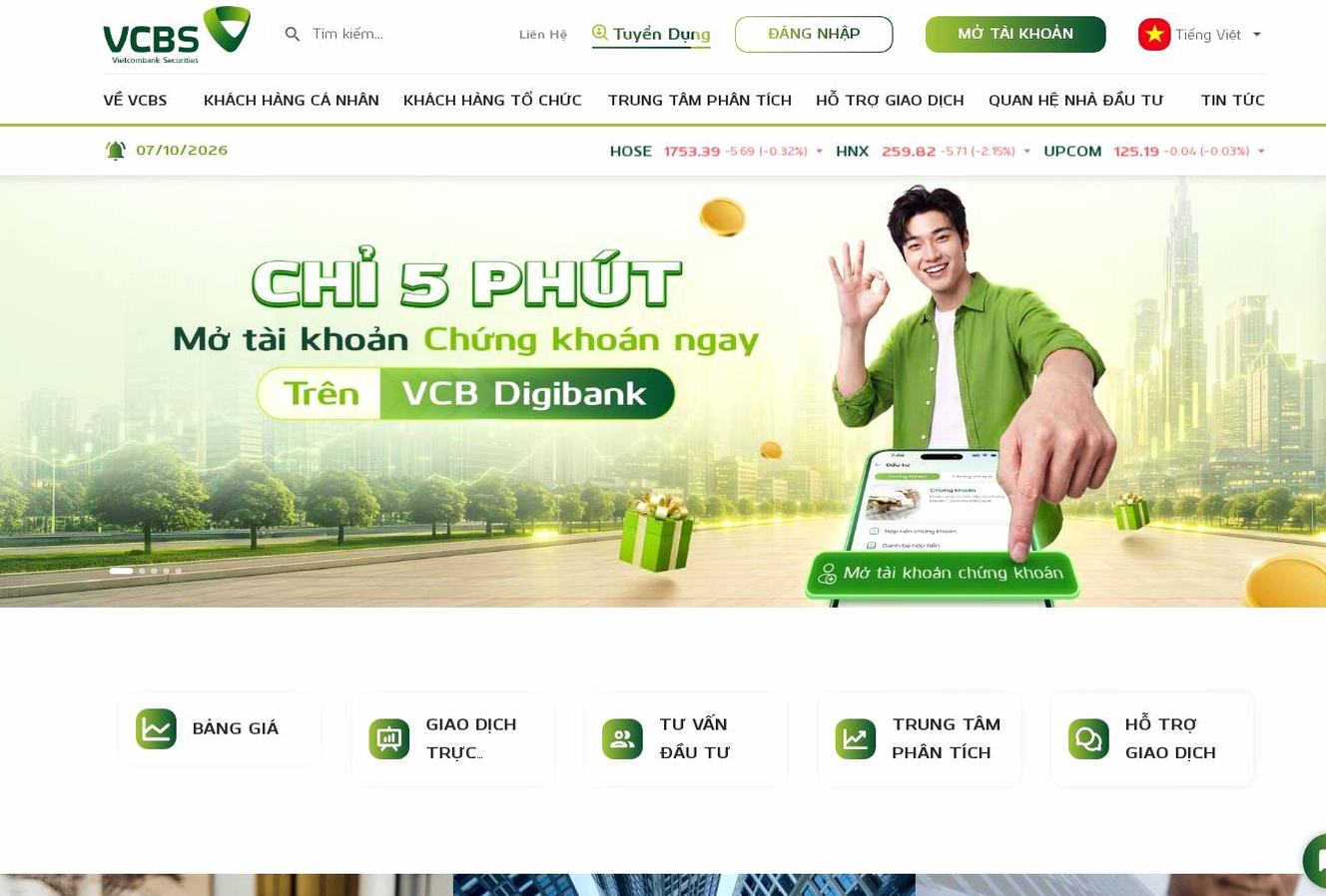 Screenshot of the Vietcombank Securities (VCBS) website