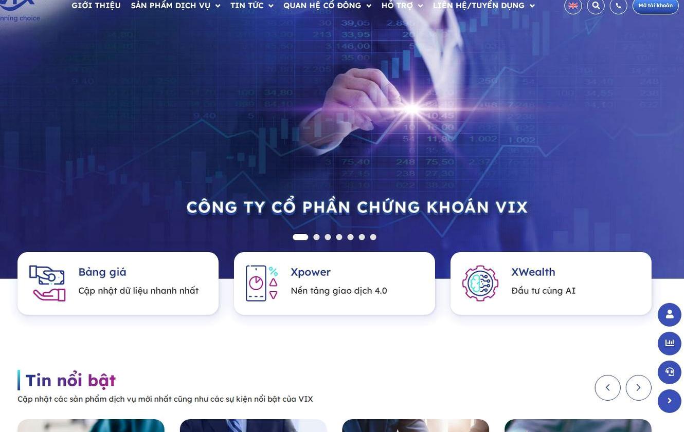 Screenshot of the VIX Securities website